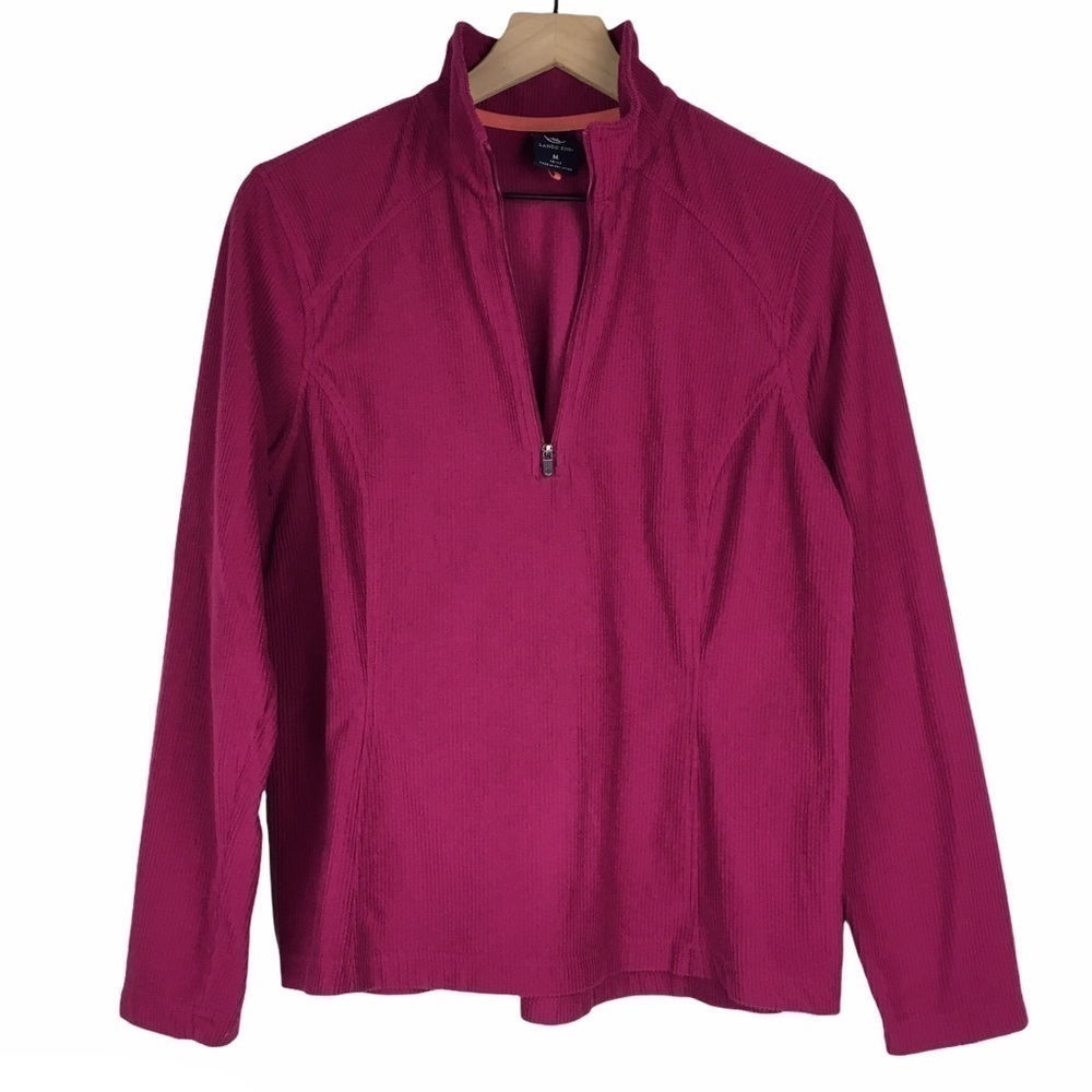 LANDS END Pullover Half Zip Waffle Ribbed Raspberry Pink Athleisure Size Medium
